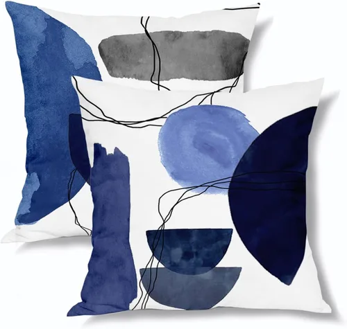 Miniatura 15 de Sweetshow Juego de 2 fundas de almohada florales de color azul marino de 16 x 16 pulgadas, fundas de almohada cuadradas de lino con estampado