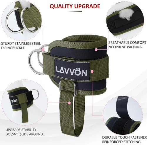 Miniatura 3 de LAVVON Correas de tobillo para máquinas de cable Kickbacks – Accesorios de cable de tobillo ajustables y cómodos para gimnasio, correa de tobillo