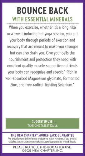 Miniatura 7 de New Chapter Suplemento de magnesio-selenio y zinc, 325 mg de magnesio en una tableta diaria para cuerpos activos, rebota después del ejercicio