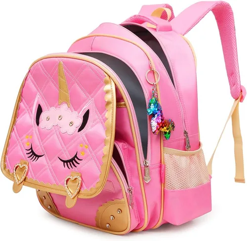 Miniatura 4 de Moonmo Lindo unicornio cara de lentejuelas de diamante impermeable princesa mochila escolar para niñas