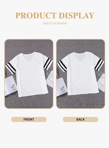 Miniatura 98 de Eytino Blusas de talla grande para mujer, cuello en V, manga corta, a rayas, casual, holgada, con bolsillo (1X-5X)
