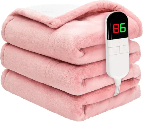 Manta eléctrica individual de 62 x 84 pulgadas – Manta eléctrica suave y acogedora de primera calidad con 6 niveles de calefacción, manta Sherpa de
