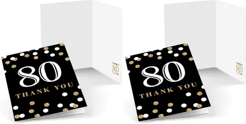 Miniatura 6 de Big Dot of Happiness Tarjetas de agradecimiento para adultos de 80 años, color dorado, para fiestas de cumpleaños (8 unidades)