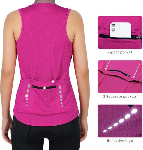 Miniatura 21 de Camiseta sin mangas de ciclismo con espalda cruzada para mujer, para interiores y exteriores, con bolsillos