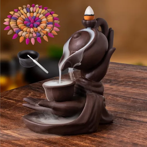 Miniatura 8 de Quemador de Incienso de Cascada Mano de Buda Quemador de Incienso de Reflujo Cascada Soporte de Incienso de Humo Cascada con 100 Conos de Incienso
