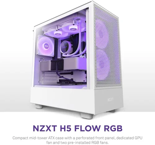 Miniatura 2 de NZXT H5 Flow RGB Estuche compacto ATX para juegos de PC de torre media – Panel frontal perforado de alto flujo de aire – Panel lateral de vidrio