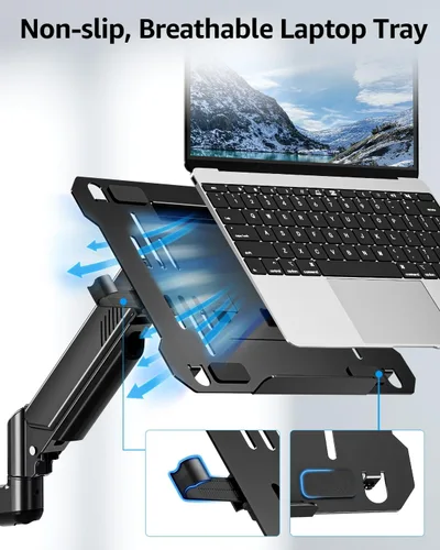 Miniatura 5 de MOUNTUP Soporte de pared para laptop, soporte ajustable para laptop de máximo 17" notebook o monitor máximo de 32", soporte de pared para laptop