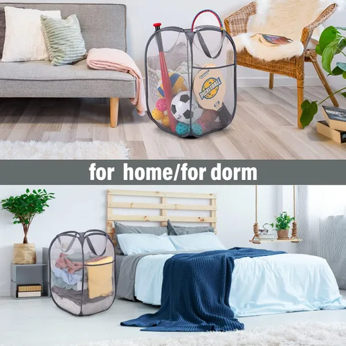 Miniatura 6 de BATTOO Paquete de 3 cestas plegables de malla fuerte para lavandería, cestas plegables con bolsillo lateral reforzadas para baño, habitación