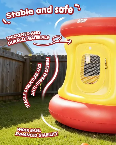 Miniatura 5 de Trampolín inflable todo en 1 para niños pequeños de 1 a 3 años, con bomba de aire manual, PVC antideslizante de textura gruesa, red de seguridad