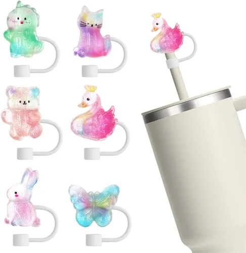 Miniatura 22 de 8 fundas reutilizables de silicona para popotes Stanley Cup de 30 y 40 onzas, accesorios de tapa de popote de 0.394 in y 0.4 pulgadas 36 Lindo