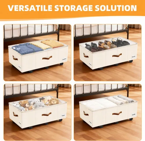 Miniatura 7 de Almacenamiento debajo de la cama con ruedas, almacenamiento debajo de la cama con paredes laterales/parte inferior resistentes, cubierta