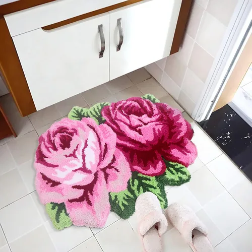 Miniatura 4 de UKELER Alfombras de baño con rosas rosadas para baño, antideslizantes, absorbentes, alfombra de cocina, peludas, suaves, para dormitorio de niñas