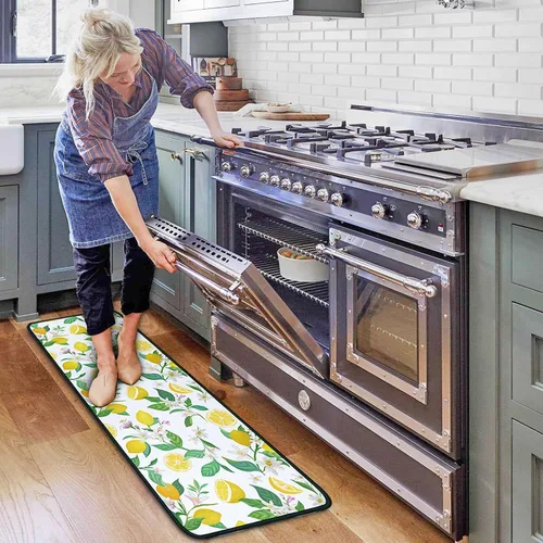 Miniatura 8 de Lemon - Juego de 2 alfombras y tapetes de cocina de microfibra antideslizantes, lavables, absorbentes para el piso, juego de 2 tapetes de cocina