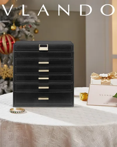 Miniatura 6 de Vlando Joyero grande de 6 capas Organizador de joyas, organizador de joyero para cajón, collar, anillo, pulsera y reloj, regalo de cumpleaños