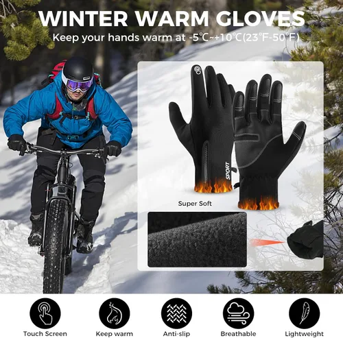 Miniatura 2 de AURUZA Winter Gloves for Men Womens, Waterproof Cycling Gloves for Men and Womens Cold Weather, Touch Screen Anti-Slip Gloves