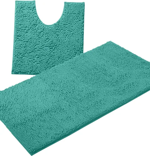 Miniatura 43 de LuxUrux Juego de 2 tapetes de baño de felpa extrasuave, material de microfibra de felpilla de 1 pulgada, color verde súper absorbente