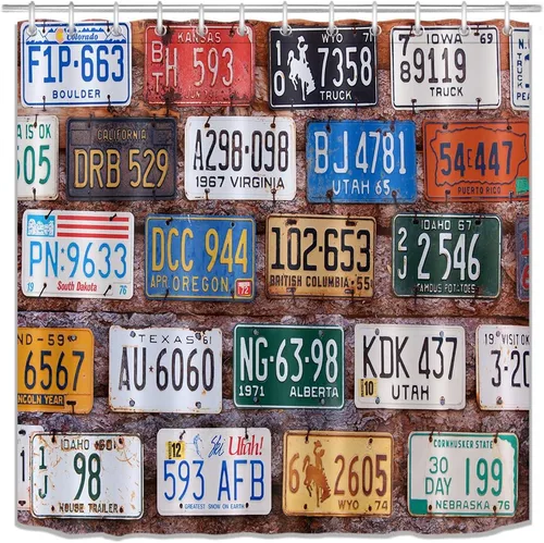 Miniatura 9 de LB Juego de cortina de ducha para placas de automóvil americano, diseño rural de ladrillo de Utah, cortina de baño de tela de poliéster impermeable