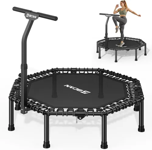 BCAN - Cama elástica miniatura octagonal de 51 pulgadas, carga máxima de 450 libras; cama elástica de aptitud física con barra de asa T ajustable,