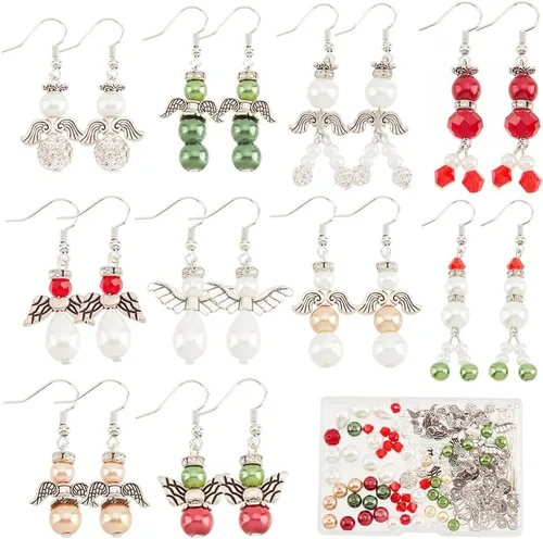Miniatura 13 de SUNNYCLUE 1 Caja DIY 10 Pares Adornos de Ángel de Navidad Coloridos, Cuentas de Alas de Ángel Guardián, Pendientes, Kit de Inicio para Hacer Joyas