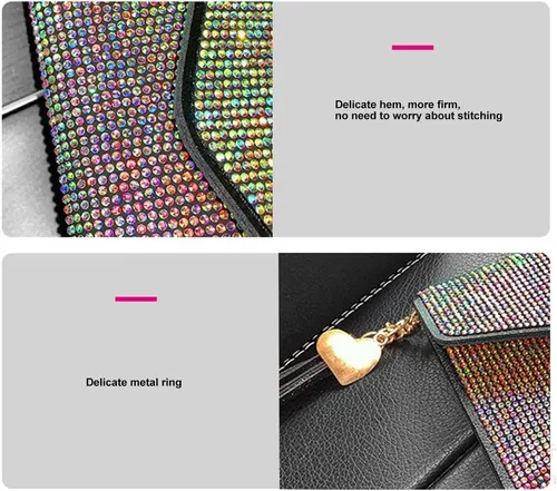 Miniatura 6 de ikasus Bling Bling - Funda para tarjetas con bolsillo de piel, con cremallera, multifuncional, de gran capacidad, con diamantes de imitación