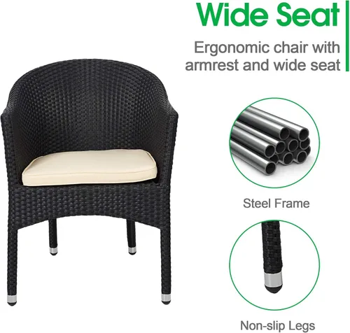Miniatura 4 de TRY & DO Silla de comedor de mimbre de ratán para patio al aire libre con cojín suave extraíble, silla de comedor de ratán para interiores