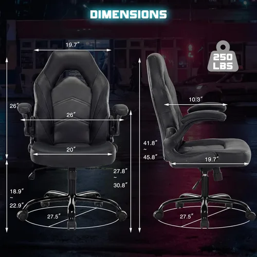 Miniatura 3 de DUMOS Silla ergonómica para juegos de computadora, escritorio de oficina en casa con soporte lumbar de piel sintética, juego de video grande y alto