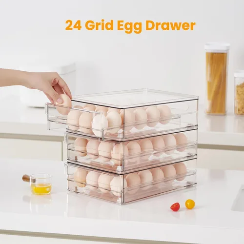 Miniatura 3 de vacane Soporte para huevos de 24 capacidades para refrigerador, cajón de huevos para refrigerador, contenedor de almacenamiento de huevos extraíble