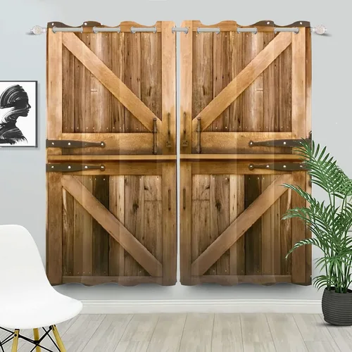 Miniatura 62 de Cortinas rústicas para ventana de puerta de granero, puerta de madera gris, puerta de garaje, tratamiento de ventana para sala de estar, dormitorio