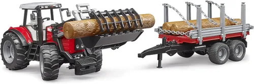 Miniatura 2 de bruder 02046 Massey Ferguson 7480 con cargador frontal y remolque de madera