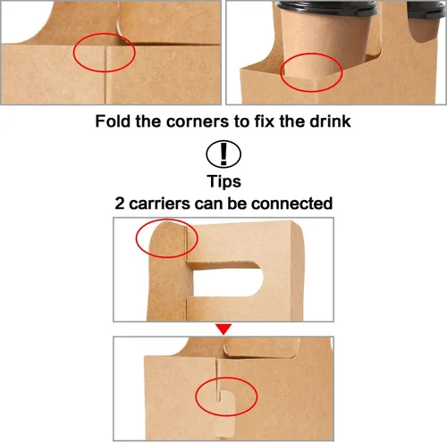 Miniatura 4 de Kaderron Paquete de 40 portadores de bebidas Kraft con asas, 2 tazas o 4 tazas, soportes desechables de cartón para bebidas, ideales para todas tus