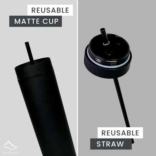 Miniatura 3 de SKINNY TUMBLERS - Paquete de 4 vasos de acrílico color pastel mate con tapa y popote, perfecto para el hogar, fiestas, viajes, vaso de plástico Negro