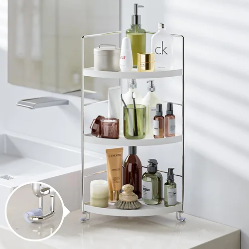 Miniatura 2 de Organizador de esquina de baño de 3 niveles, estante de almacenamiento de maquillaje para el cuidado de la piel, organizador de encimera de Negro