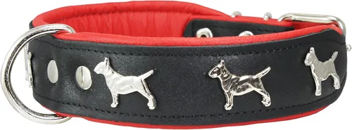 Miniatura 7 de Collar de perro acolchado de cuero suave de cuero real, Bull Terrier, 1.75 pulgadas de ancho. (Cuello de 13 a 15.25 pulgadas, marrón/beige)