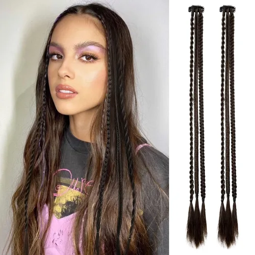 REECHO Extensiones de cabello trenzado con clip, 6 trenzas de bebé, 3 trenzas en un clip, extensiones sintéticas suaves naturales de 22 pulgadas de