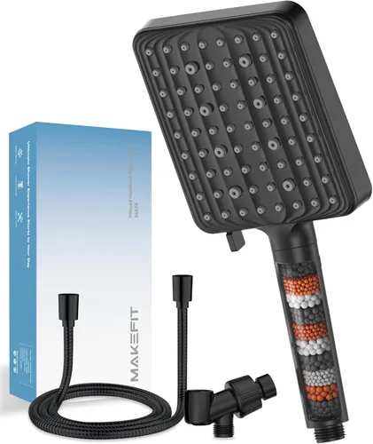 MakeFit Cabezal de ducha filtrado con mano, cabezal de ducha de mano de alta presión, 6 modos con filtros, filtros suavizantes de agua, cuentas para