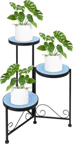 Miniatura 9 de Soporte de cerámica de mosaico de 3 niveles para plantas, soporte plegable de hierro forjado, no requiere montaje, estante para plantas de ahorro