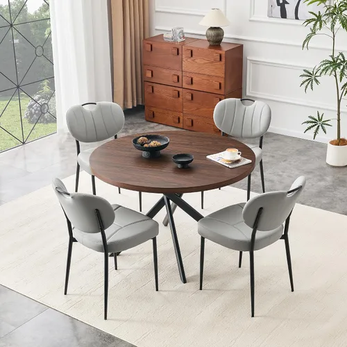 Miniatura 17 de Juego de 4 mesas de comedor redondas de 42 pulgadas para 4, sillas de mesa de cocina modernas, juego de 4 sillas tapizadas de madera con patas