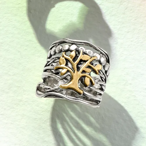 Miniatura 7 de Ross-Simons Sterling Silver and 14kt Yellow Gold Multi-Row Tree Of Life Ring