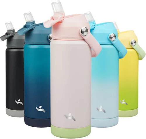 Miniatura 16 de Konokyo Botella de agua aislada con tapa de pajilla, botella de metal al vacío de acero inoxidable de 18 onzas con mango de silicona, color negro