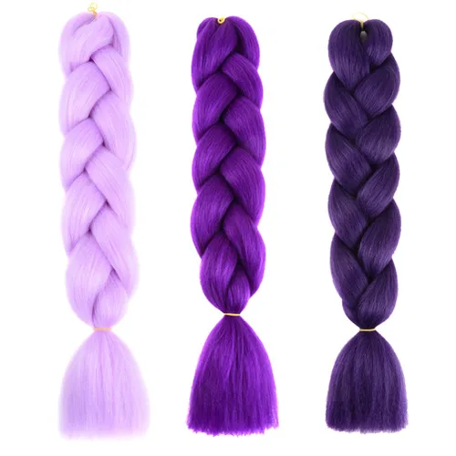 Miniatura 50 de Xiaofeng Extensiones de cabello trenzado coloridas Ombre de 61 cm, 3 unidades, trenzas Jumbo de alta temperatura para trenzas en zigzag y trenzas