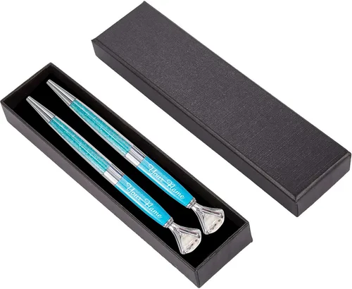 Miniatura 10 de ExpressDesigns™ - Juego de 2 bolígrafos de diamantes personalizados con caja de regalo, grabado metálico personalizado con nombre o mensaje