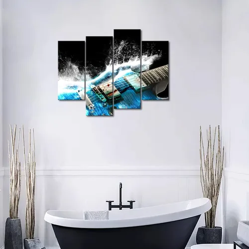 Miniatura 4 de Guitarra en azul y olas se ve hermosa pintura de arte de pared la imagen impresión en lienzo imágenes musicales para decoración del hogar regalo