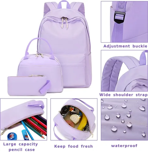 Miniatura 69 de LOIDOU Mochila para adolescentes y niñas, mochila escolar con lonchera y estuche para lápices, juego de bolsas escolares 3 en 1