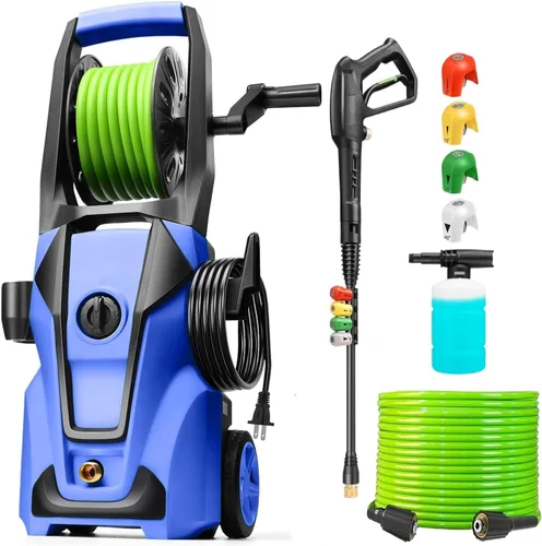 Limpiador a presión ajustable 5000PSI 4.0 GPM de alta potencia con carrete de manguera de 33 pies, 4 boquillas y cañón de espuma, máquina de