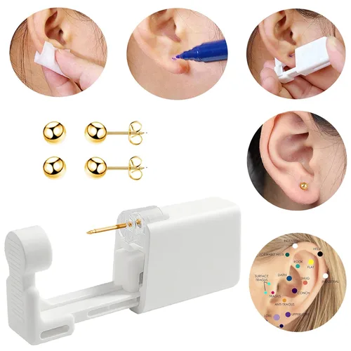 Miniatura 5 de Kit de piercing de oreja desechable con aretes de circonita de varios tamaños, kit fácil de perforar la oreja para su propio uso en casa
