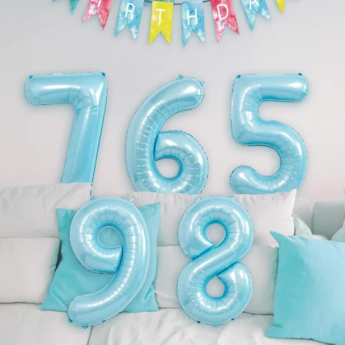 Miniatura 5 de Globos de números azul claro de 40 pulgadas, globos de aluminio de Mylar con helio para cumpleaños, globo número 6 para decoración de fiestas