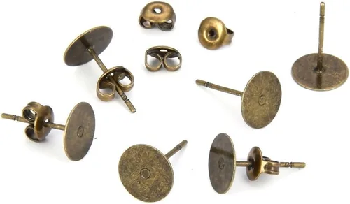 Adabele 100 postes hipoalergénicos para aretes chapados en bronce antiguo de 0.118 pulgadas (0.118 in) para tablero plano pequeño, pegamento en el