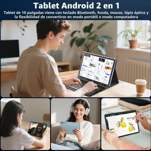 Miniatura 9 de Tablet Android 15 de 10 pulgadas, tableta 2026 con teclado, 24GB+256GB+2TB Expand, tabletas 2 en 1 con Gemini AI, Octa-Core, 8000mAh, WiFi 5G