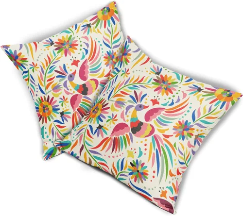 Miniatura 8 de Juego de 2 fundas de almohada con estampado floral mexicano de 18 x 18 pulgadas, diseño étnico colorido de pájaros y flores de cachemira, fundas