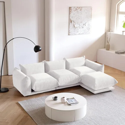 Miniatura 26 de WJShome - Sofá seccional modular, sofá de chenilla de 264 cm de lana minimalista, sofá convertible de 3 plazas, sofá de sala de estar ancho
